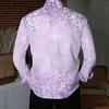 Men Collared Shirt Light Purple Wisteria Floral Print Long Sleeve Button Down Top