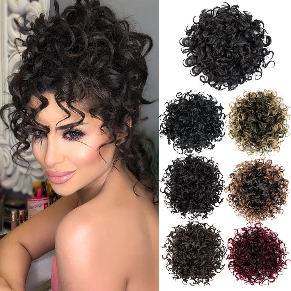 Drawstring Curly Bun Synthetic Chignon Hairpiece For Women Drawstring Ponytail Kinky Curly Tail Clip Hair Extensions