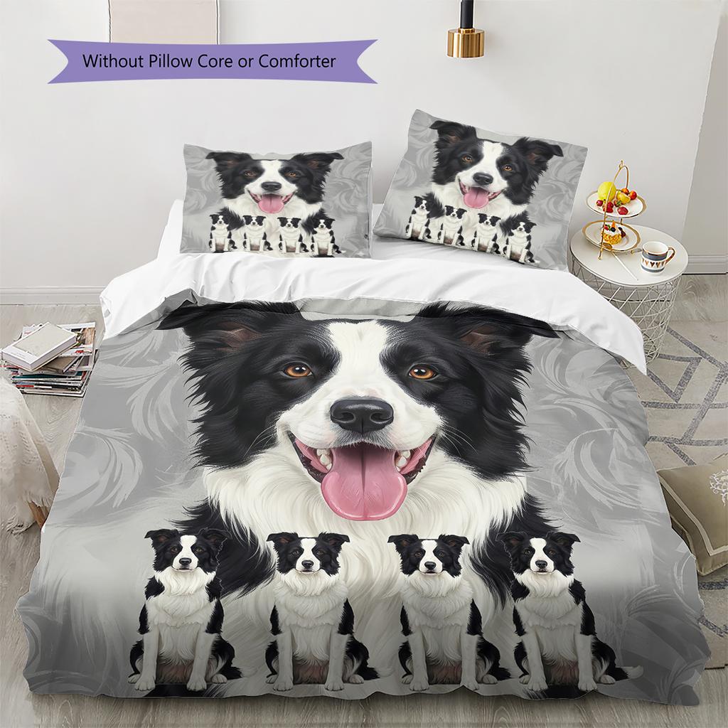 Beagle Border Collie Pattern Bedding Quilt Set Quilt Cover Pillowcase Home Decoration Gift (1 * duvet cover + 2 * pillowcase, without core)