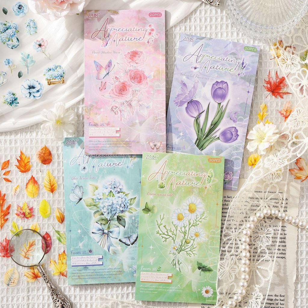 Nature Series Transparent Waterproof Floral Sticker Book for DIY Journals