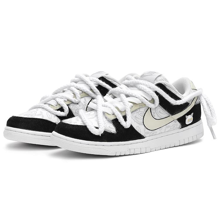 Nike Dunk Low White Paisley Low Top Skateboard Shoes Women's Black White Beige DJ9955-100(Team33-)