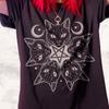 Witchy Black Cat Pentagram Shirt Gothic Celestial Moon Graphic Tee Gift