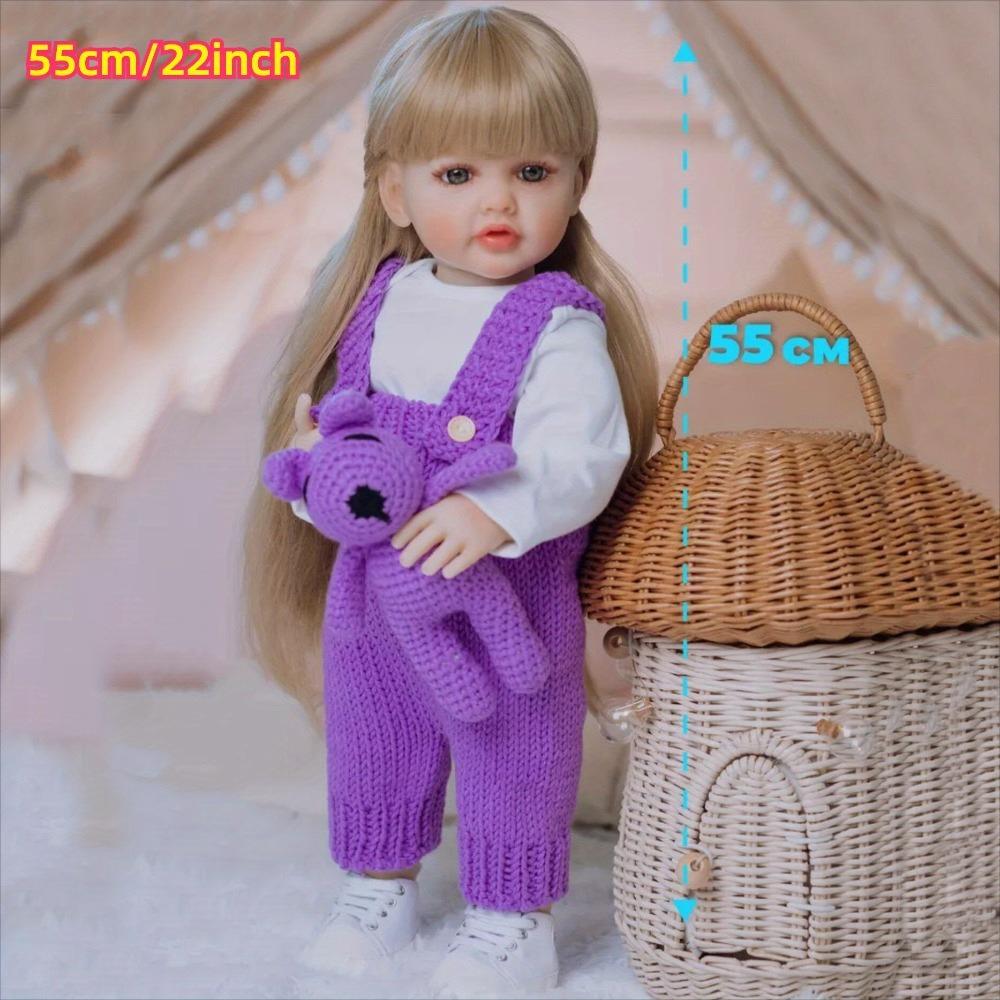 22'' 55cm Straight Leg Reborn Babies Dolls Betty Soft Silicone Full Body Girl Baby Dolls Real Like Handmade Pasted Long Hair Dress Up Toy for Kid Gift