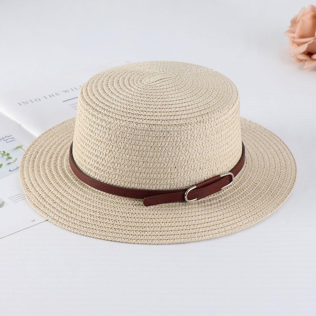 Women's Retro British Style Sun Hat with Rhinestone Letter & Leather Belt