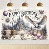 Magic Castle and Owl Happy Birthday Background Banner - Fantasy Themed Party Decorations