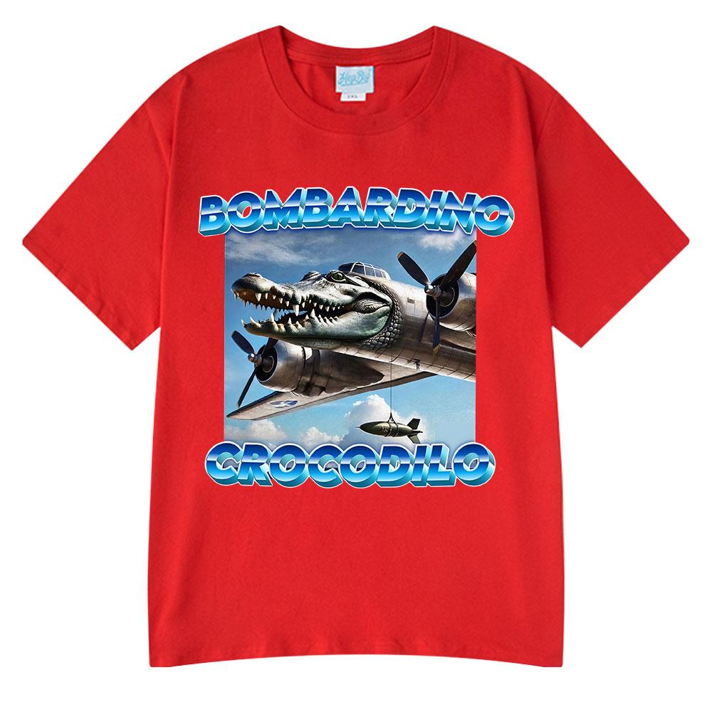 Bombardiro Crocodilo T-shirt Italian Brainrot Funny Meme Crocodile Plane Bomber Graphic T Shirt Men Women Cotton Casual T-shirts