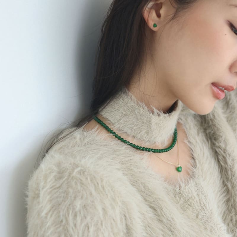 Modernlike 14k Gold Green Quartz Crystal Heart Earrings