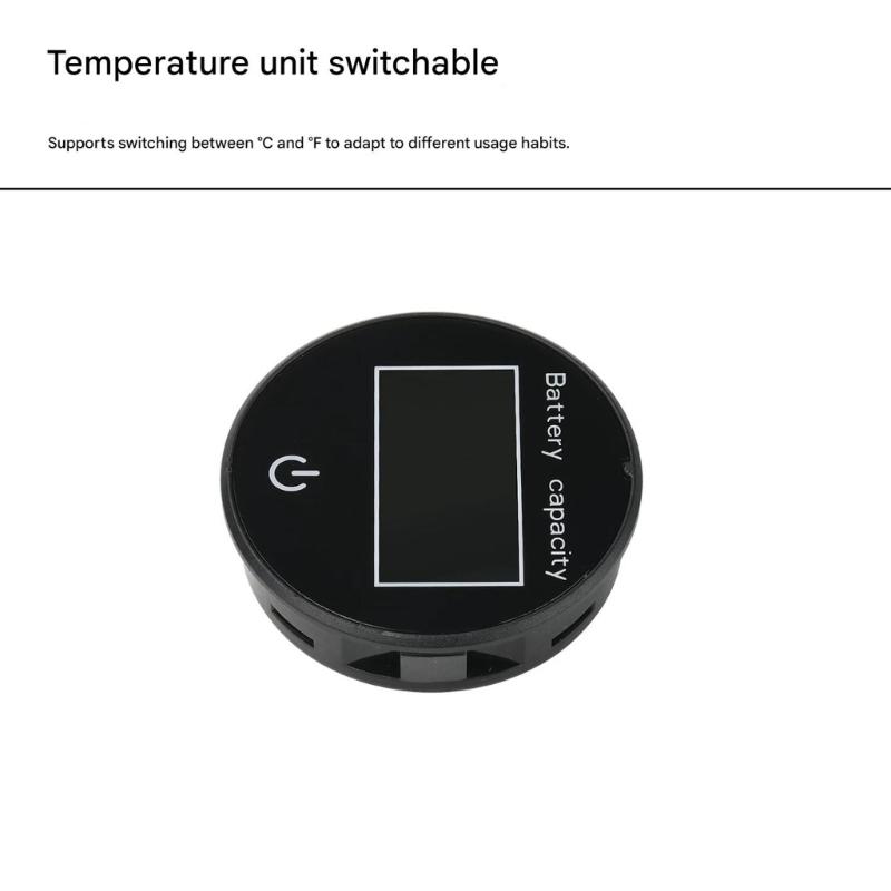 10-100V Circular LCD Digital Multifunction Touch Switcher Battery Voltage Charge Level Display with Temperature Display