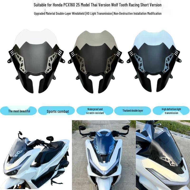 Wolf Tooth Style Double-Layer Racing Windshield for Honda PCX160 - Sport Front Accessory