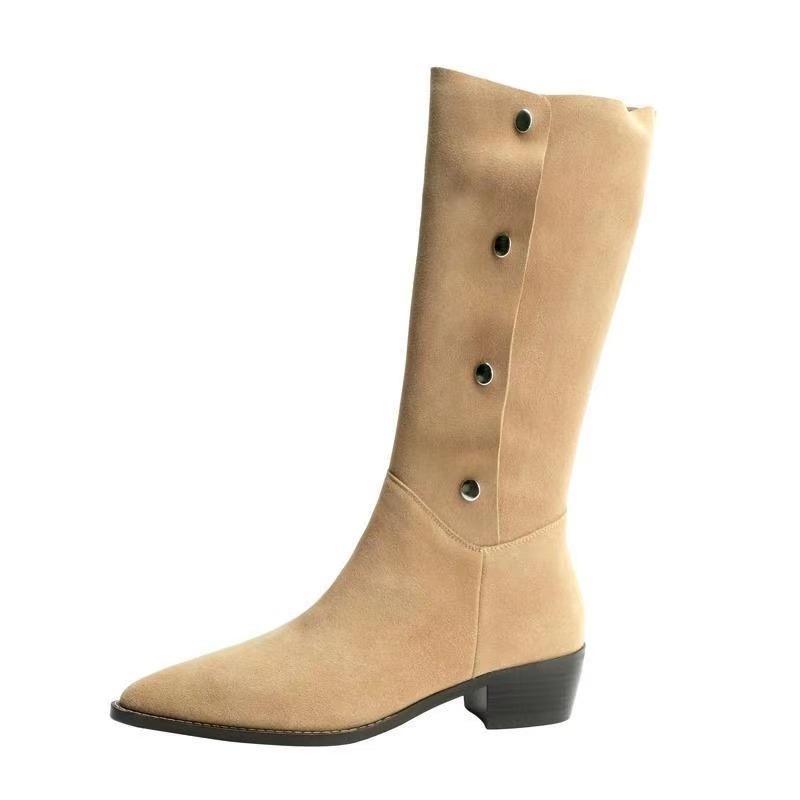 Boots Women's Coarse Heeled Western Cowboy Boots  New Spring and Autumn Summer Single Boots Mid heeled Boots