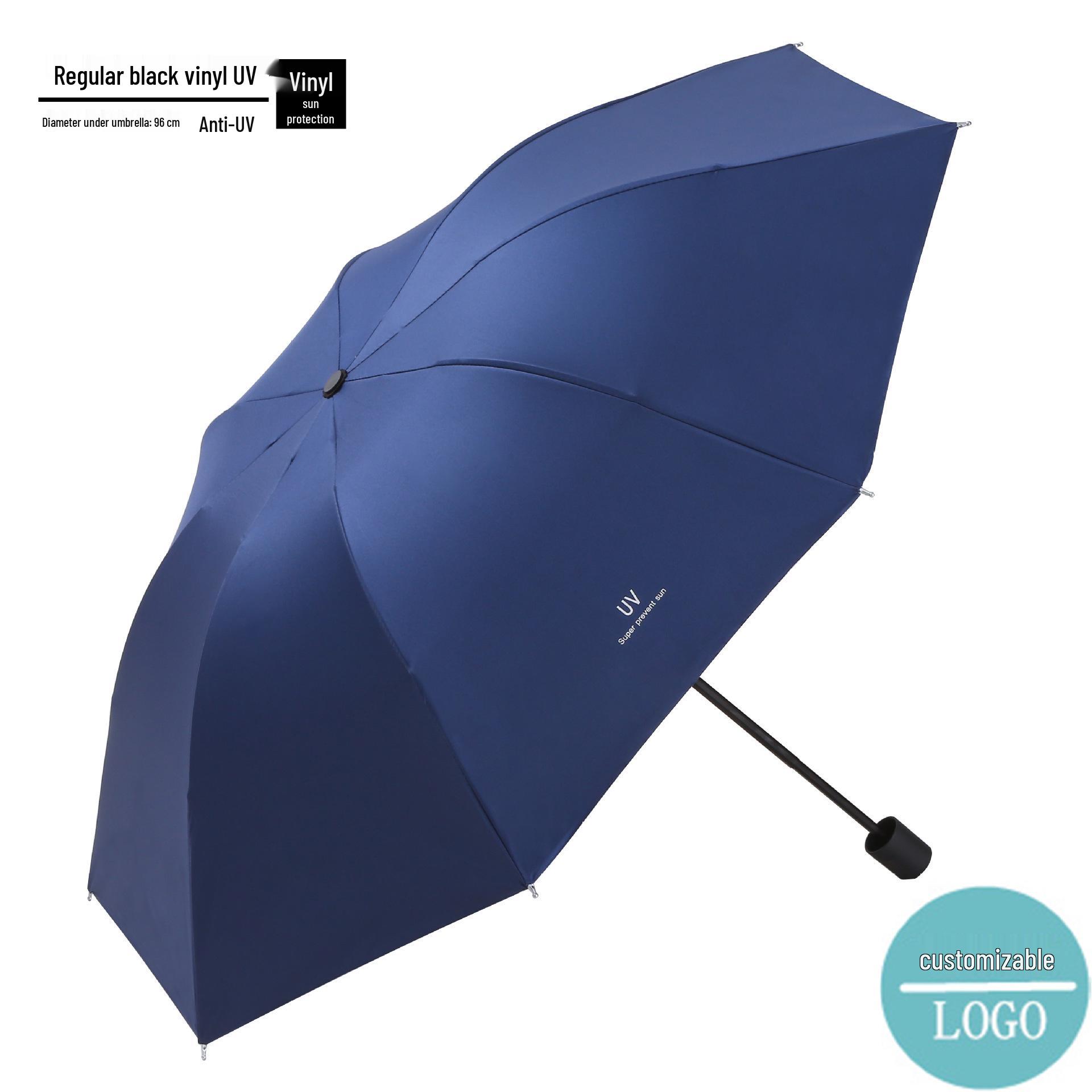 

Custom Women s UV Black Glue Sun Protection Umbrella - Three-Fold Design for Rain or Shine with Logo Options