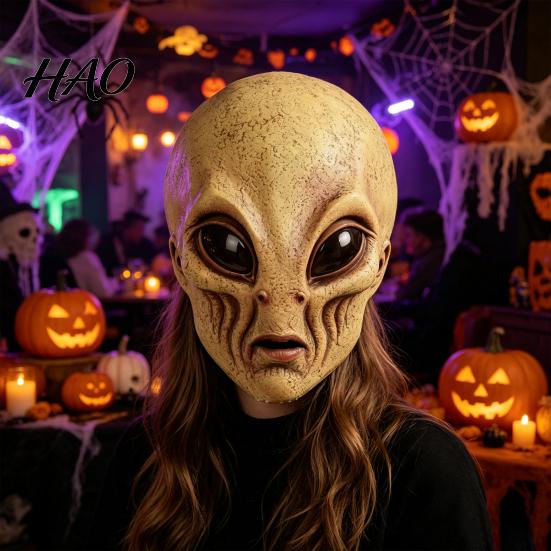 Masque d'Alien Respirant à Ventilation Intégrale pour Costume d'Halloween, Créature OVNI de Science-Fiction Personnage de Film d'Horreur Masque de Tête en Latex Cosplay