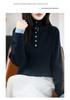 Women's V-Neck Wool Sweater - Half Button Color Block Pullover for Autumn/Winter