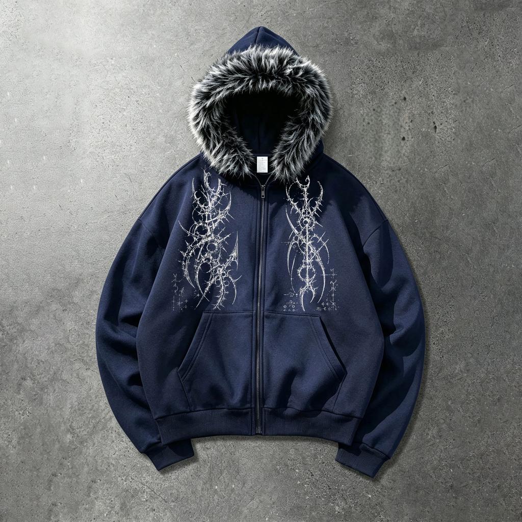 Relaxed-Fit Sweatshirt with Faux Fur Collar—Soft Fabric, Versatile Long-Sleeve Jacket for Young Professionals and Commuters