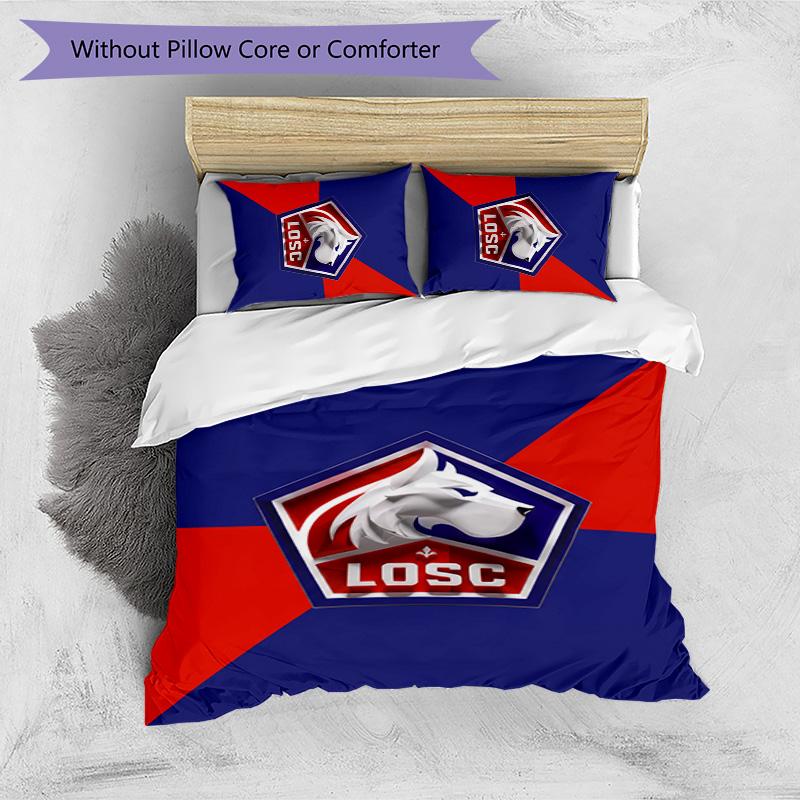 LOSC Lille FC Printed 3PCS Bedding Set Breathable Duvet Cover with Pillowcases Decorative Bed Linen for Bedroom Home