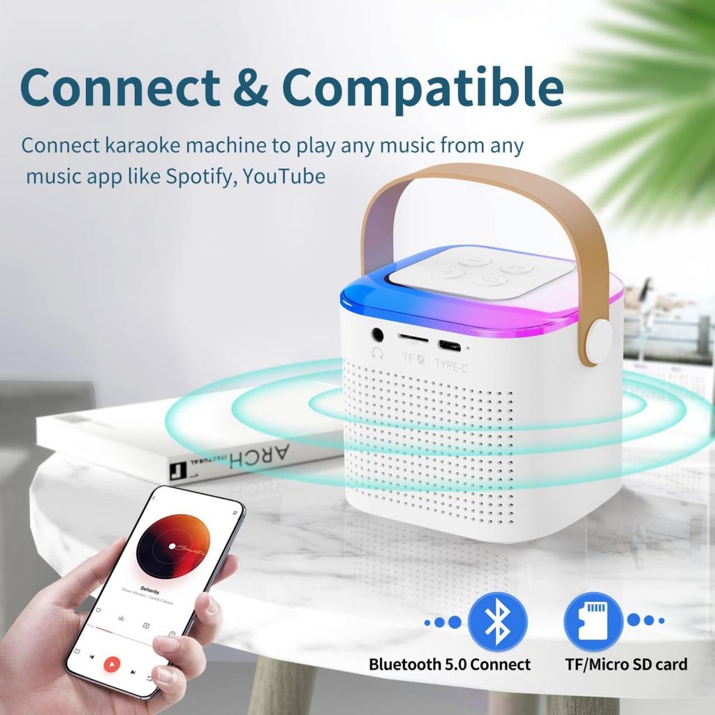 New Karaoke Machine With Wireless Microphone Portable KaraokeSpeaker With LED Light, Wireless Microphone With Voice Change