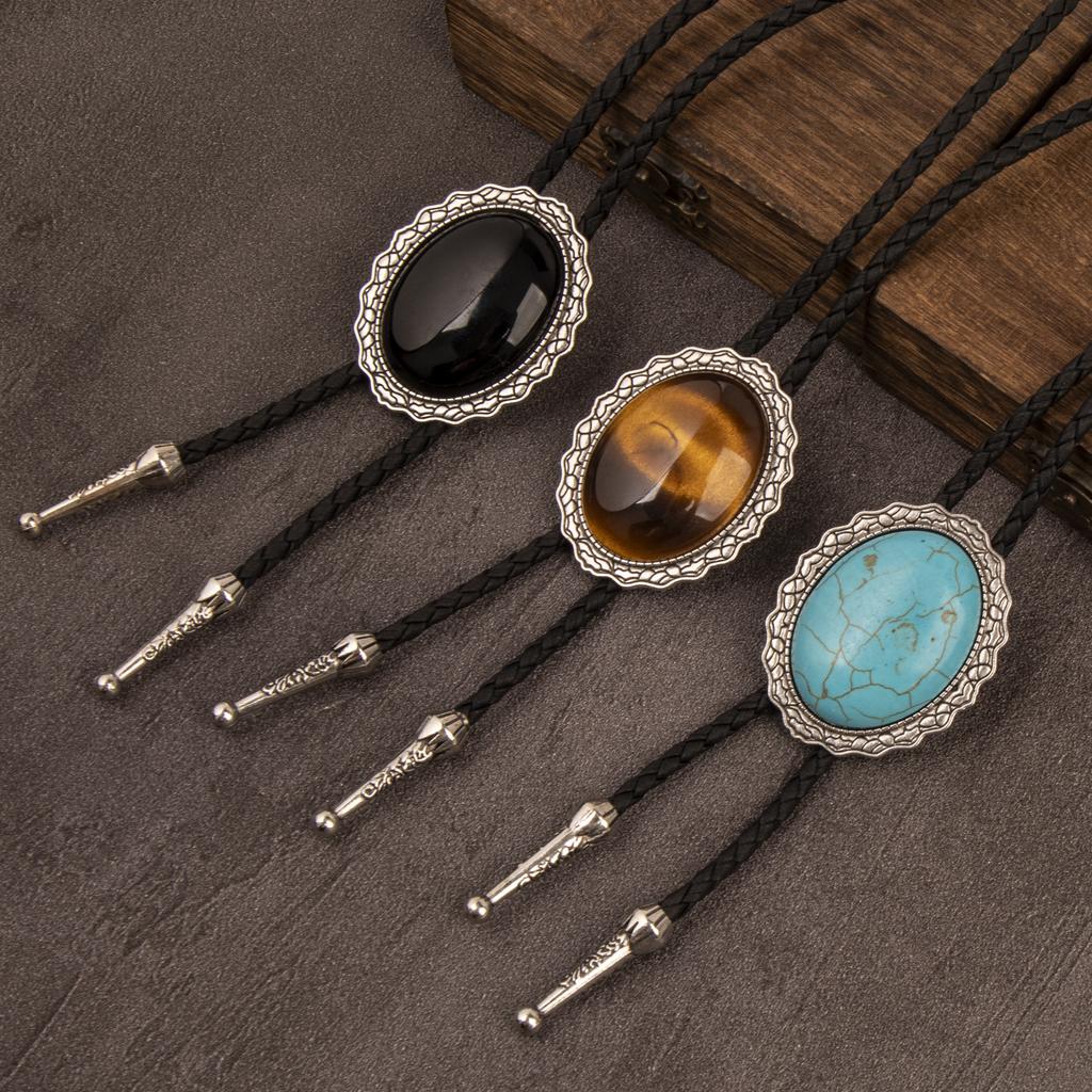RTS Crystal Vintage Geometric Bolo Tie Pendant Hipster Men's Sweater Rope Chain Western Cowboy Necklace Party Gift