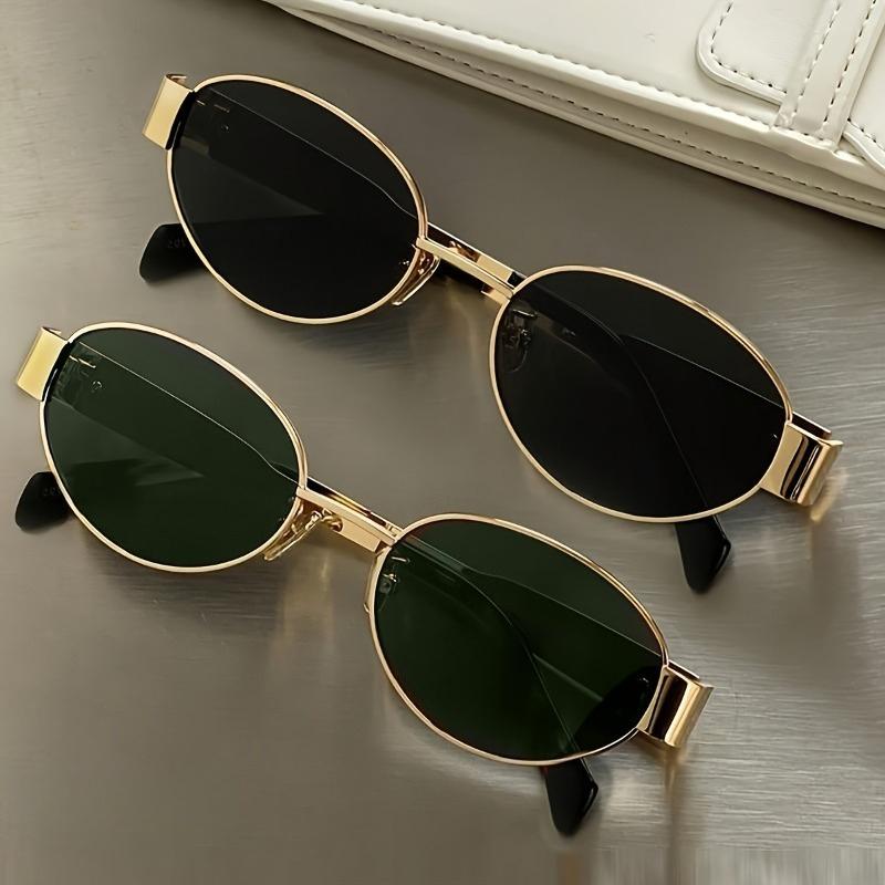 2pcs Men's Fashion Glasses Retro Oval Metal Frame Trendy Glasses for Men and Women Universal Daily Commuting Sunglasses