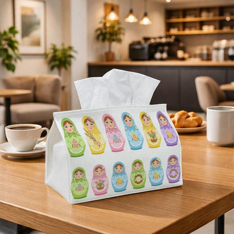 1pc Russian Matryoshka Nesting Dolls Tissue Box Cover with Lid - Pastel Suitable for Use in the Kitchen, Soft Polyester Fabric Organizer, Spill-Resist