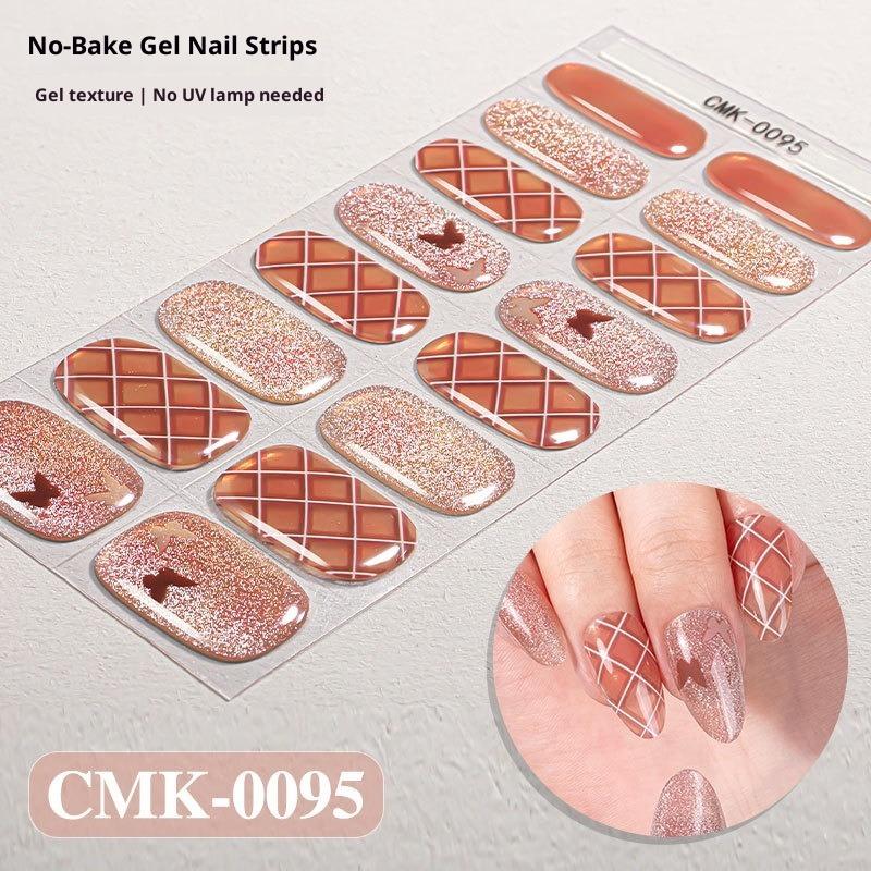 Cat-Eye Nagelsticker ohne Backen oder UV-Schutz, Grenzüberschreitende Florale, Karierte, Gepunktete Gel-Nagelsticker