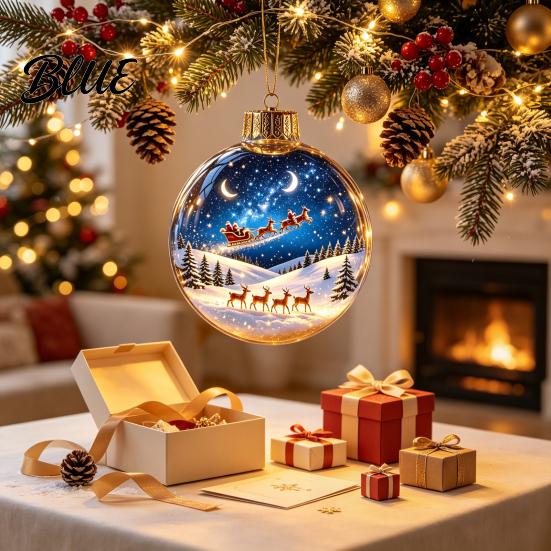 Coordinated Seasonal Arrangements Glowing Clear Christmas Ball Ornament Light Up Story Decoration with Warm LED 3D Winter Scene Baubles Light,