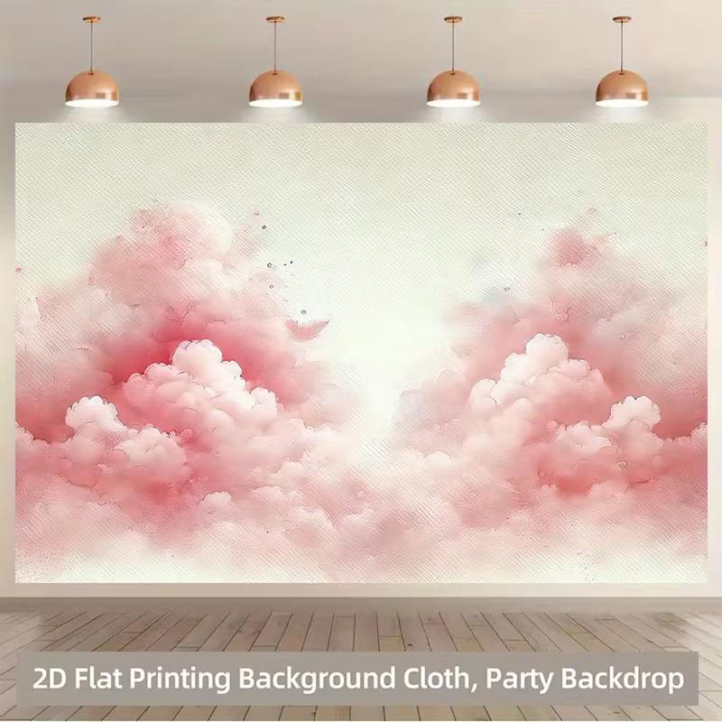 

2D Watercolor Pink Cloud Background, Soft Pastel Dreamy Sky Baby Shower Party Decor Banner 47.2x31.5inch/120*80cm