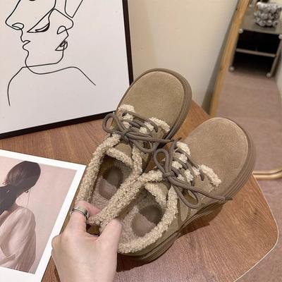 2024 Autumn/Winter New Thick Sole Lacing and Velvet Insulation Versatile Cotton Shoes