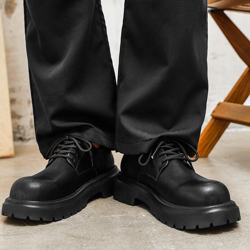 Fashion Casual Derby Men's Leather Shoes Trendy  Minimalist Style Leisure Party Groom Wedding Thick Soled Quality Youth Shoes