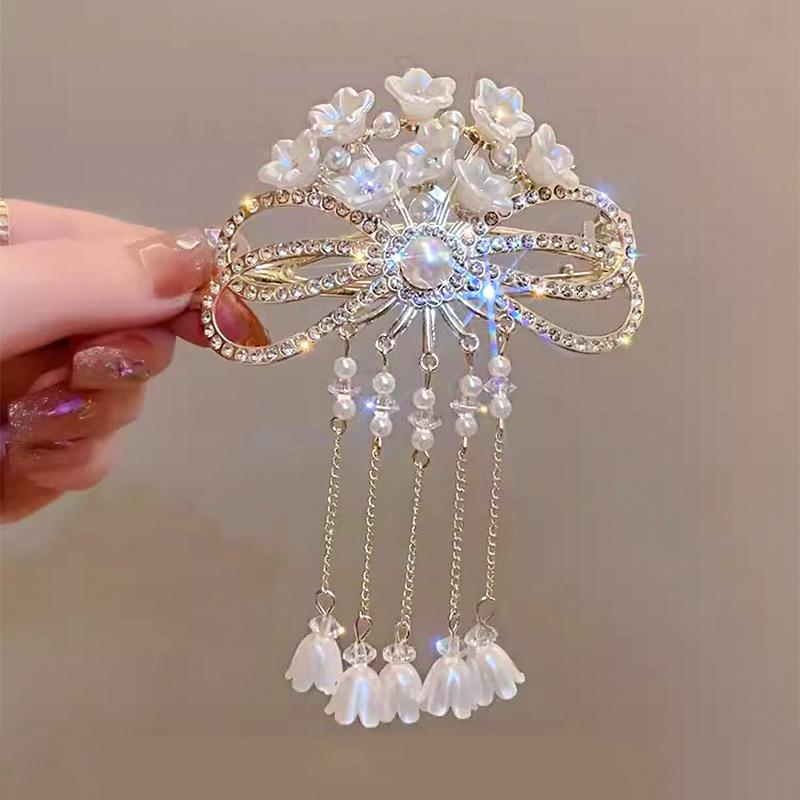 1 piece of elegant valley lily new Chinese style hair clip with formal tassel charming high-end knot clip