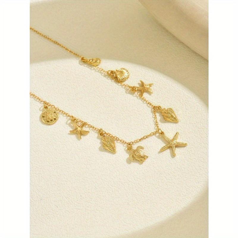 1pc Bohemian Style Random Starfish, Shell, Turtle Pendant Necklace, Suitable for Beach Vacation, Travel, Party, Dinner Wear