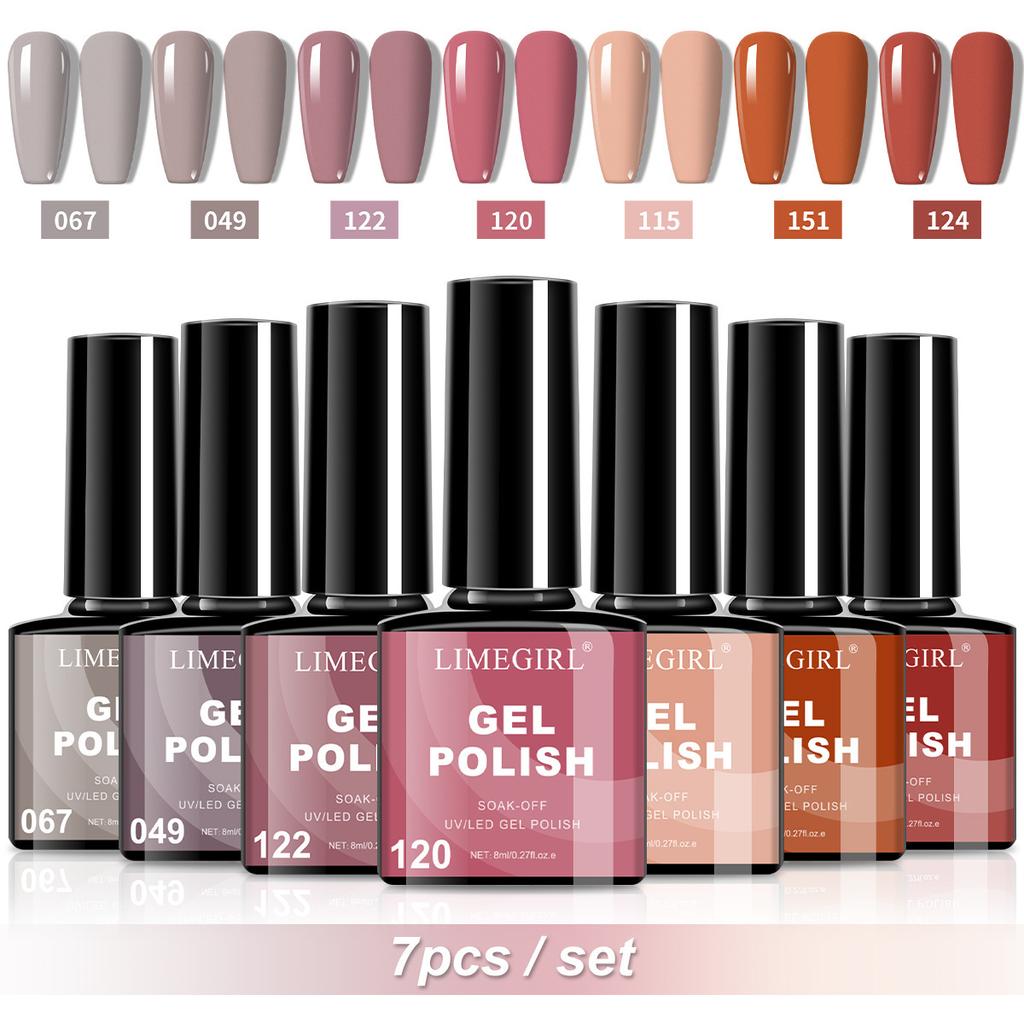 7 Colors Gel Nail Polish Set Fall Winter Trendy Shades UV LED Soak Off Nail Gel for Salon Home DIY Manicure