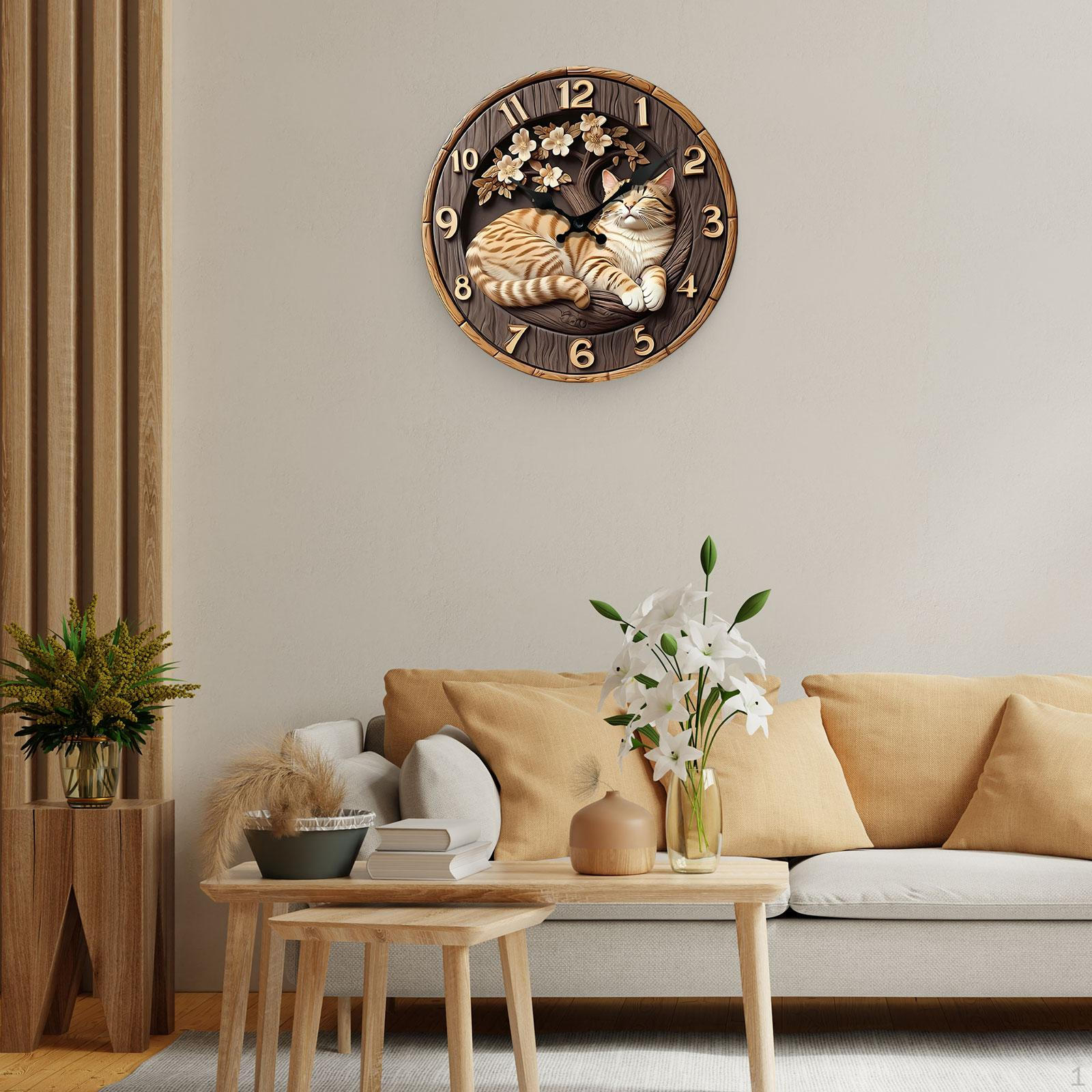 Настенные часы с кошачьим узором, тихие, эстетичный декор, современные часы, декоративное искусство для 20x20x0.5cm