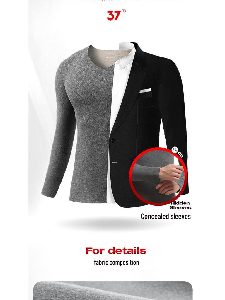 Męski jesienno-zimowy zestaw bielizny termicznej slim fit z podszewką z aksamitu