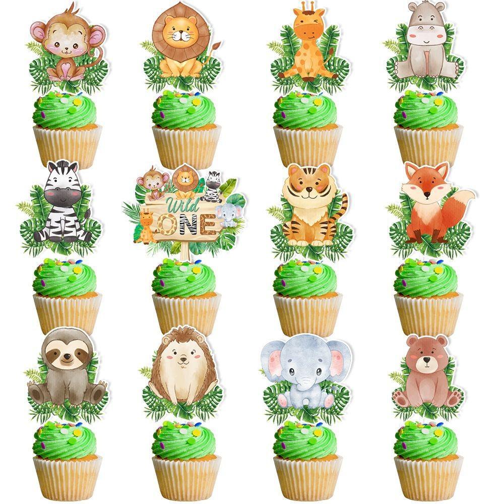 Animal Theme Forest Tiger Elephant Fox Pattern Cake Decoration Paper Plugin