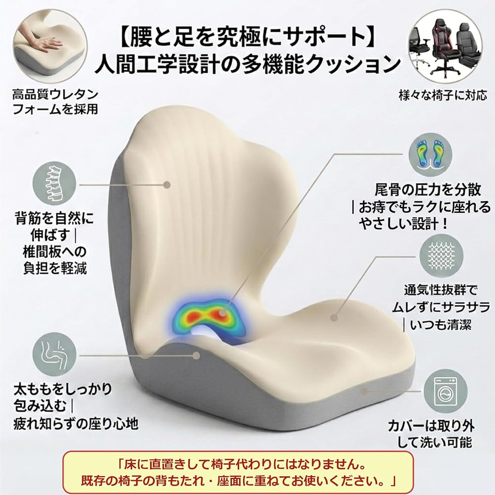 AwaRisu [Integrated] Chair Cushion for Back Pain Relief & Lumbar Support, Memory Foam, Breathable