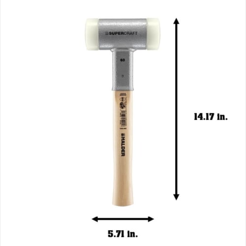 Rohmheld HALDER Shockless Recoilless Supercraft Hammer with Hickory Handle and White Nylon Shaft, 60mm Diameter, 3366.060
