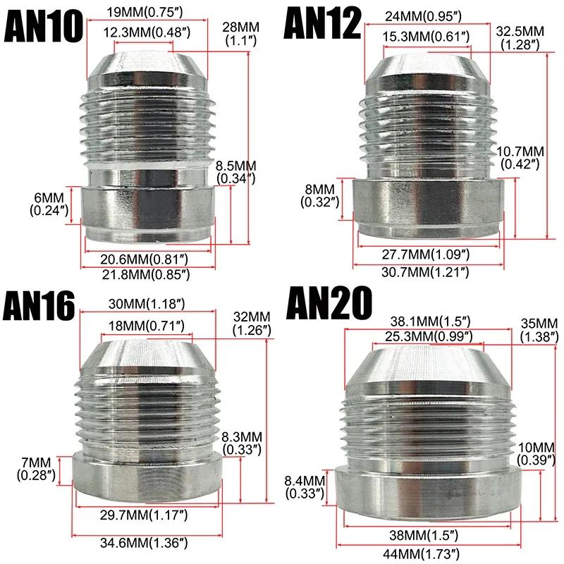 AN3 AN4 AN6 AN8 AN10 AN12 AN16 AN20 Male Weld On Fitting Adapter Weld Bung Aluminum Fuel Hose Pipe Tube Straight Fitting Silver