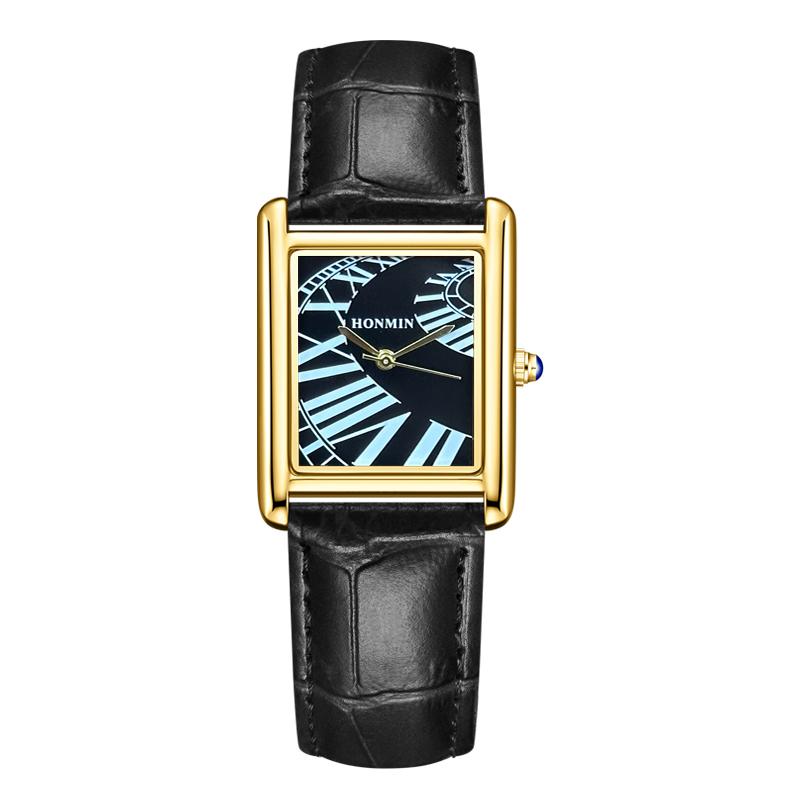 HONMIN Luxury Style Roman Dial Tank Ultra-Thin Rectangular Elegant Men's Quartz WaterProof Watch