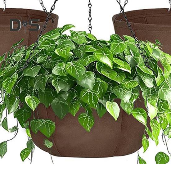 3 Stück Hängepflanzgefäße für den Außenbereich, Blumenkörbe aus Stoff mit Metallketten, atmungsaktive Hängetöpfe für Orchideen, Farne, Balkon-Veranda-Dekor