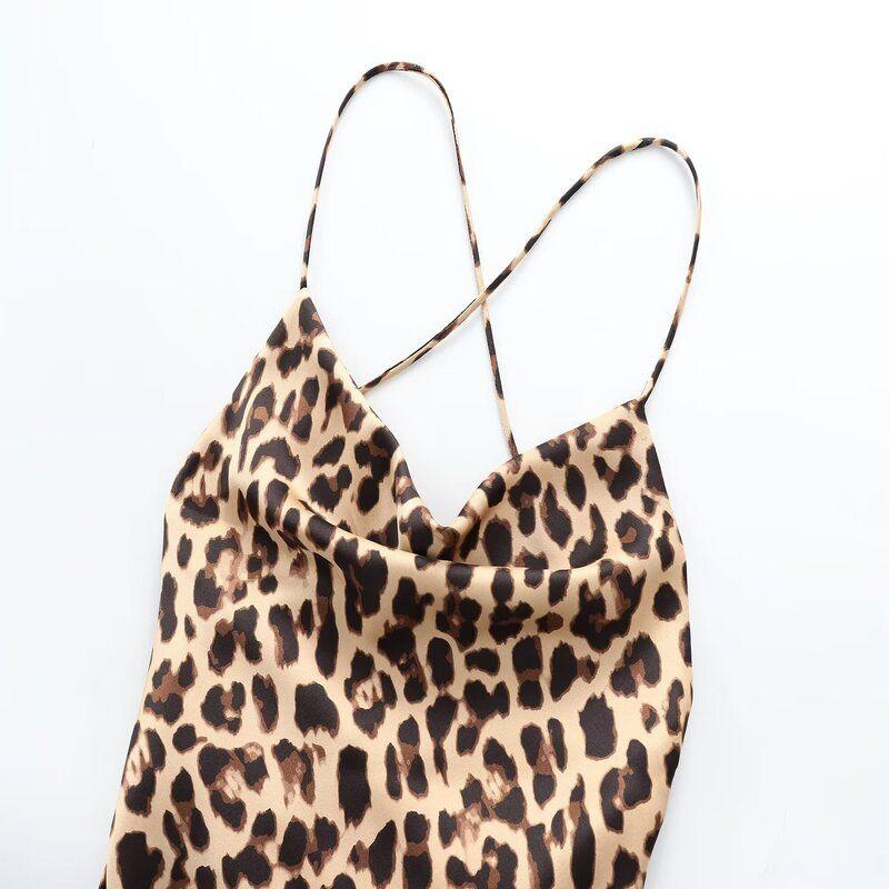 2024 Summer New French Pure Desire Sexy Animal Pattern Print Silk Satin Leopard Print Dress 3550026 051