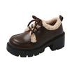 Loafers platform-soled velvet single shoes women's 2025 autumn and winter new fluffy shoes thick heel cotton shoes warm lace-up small leather shoes