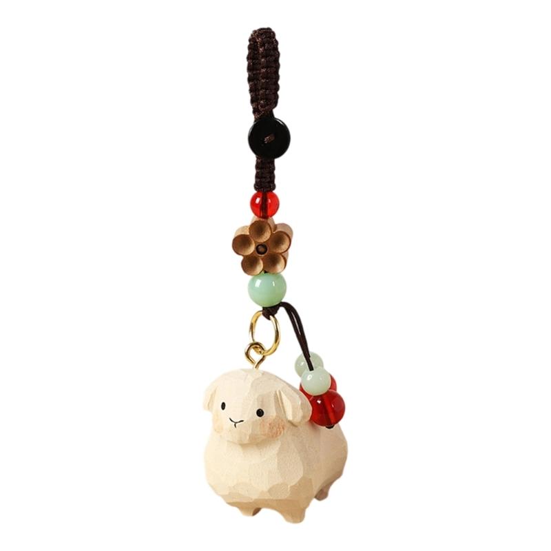 Handmade Wooden Lamb ornaments Animal Keyring Decorative For key Backpacks Gift