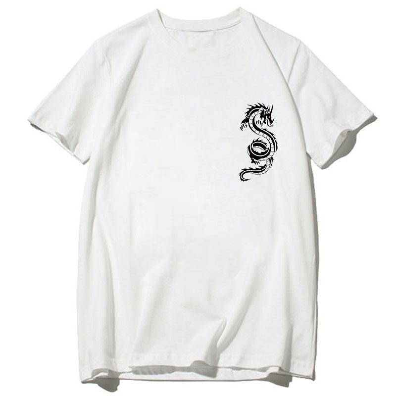 Ropa de verano para hombre, blusa con cuello redondo y estampado de dragón, camisetas de algodón, camisetas masculinas