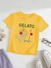 Aesthetic Gelato Dessert Graphic White Short Sleeve Tee Sweet Cherry Spoon Print Casual Kids T-shirt