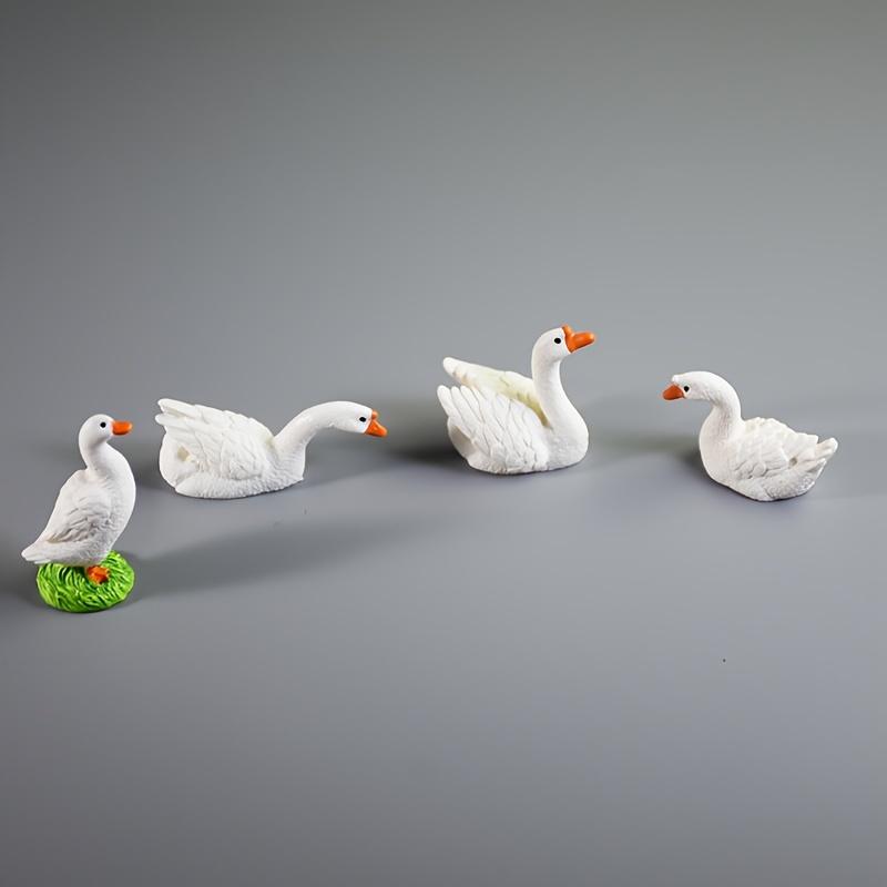 5PCS Miniature White Goose Family Resin Figurines - Serene Pond Scene with 3 Geese & Rockery, Perfect for Garden Landscaping, Bonsai