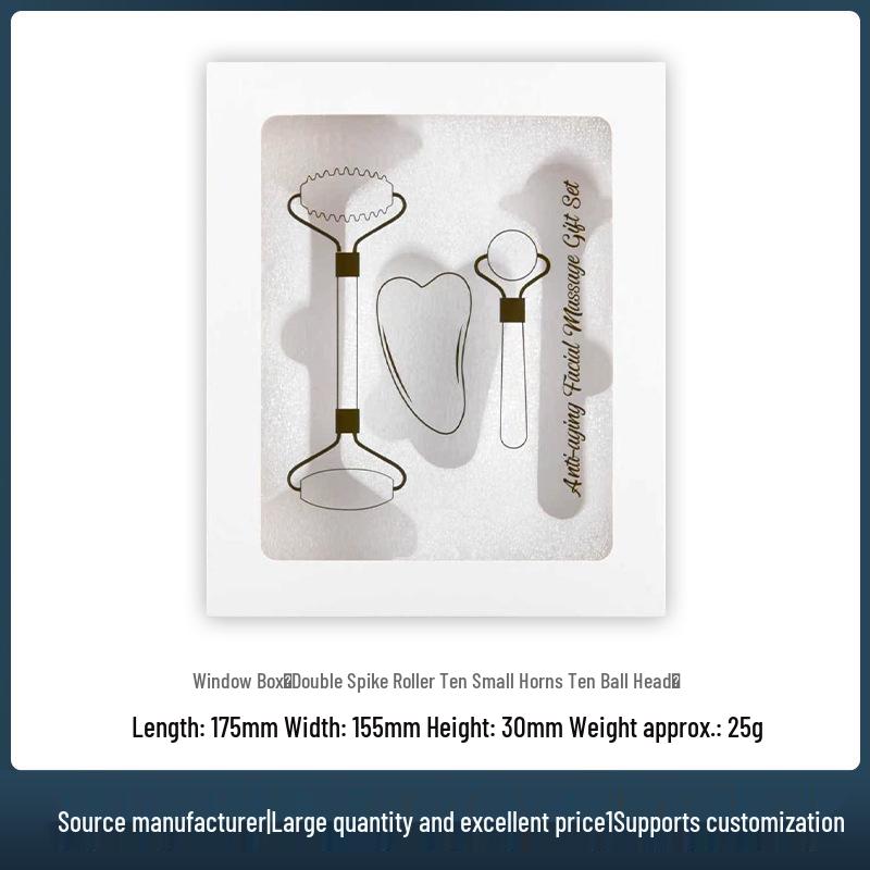 Natural Jade Roller & Gua Sha Set: Large Ball, Whitening Roller, Double-Headed Needle Massager - 3 Pieces