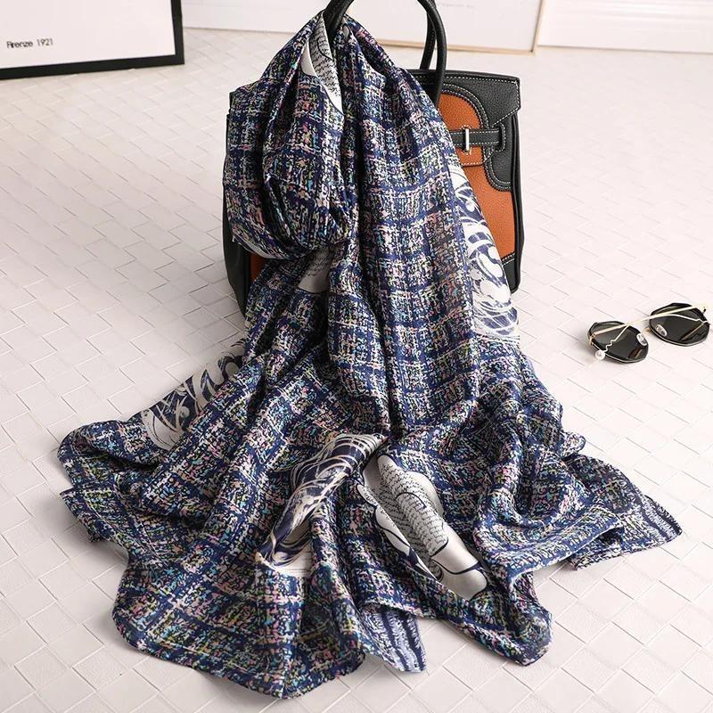 Marque de Luxe Pashmina Bandana Étoles de Plage Hijab Étés Femmes Écharpes Douces Longues Imprimées Écharpes en Soie Châle et Écharpe pour Dame