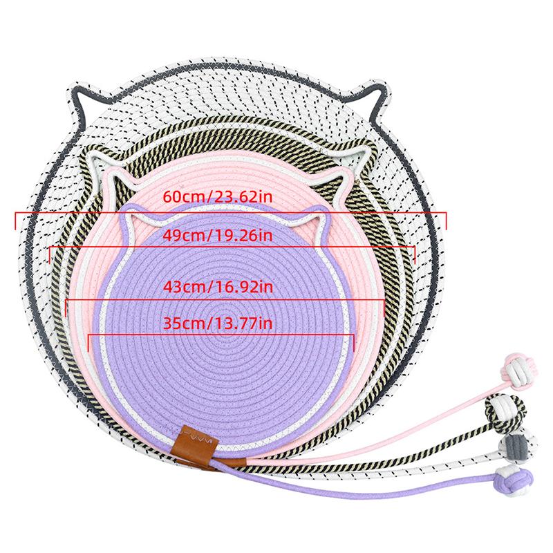 Portable Round Cat Scratcher Woven Cotton Rope Pet Rest Mat Durable and Scratch Resistant with Ball Cat Toys Kitten Supplies
