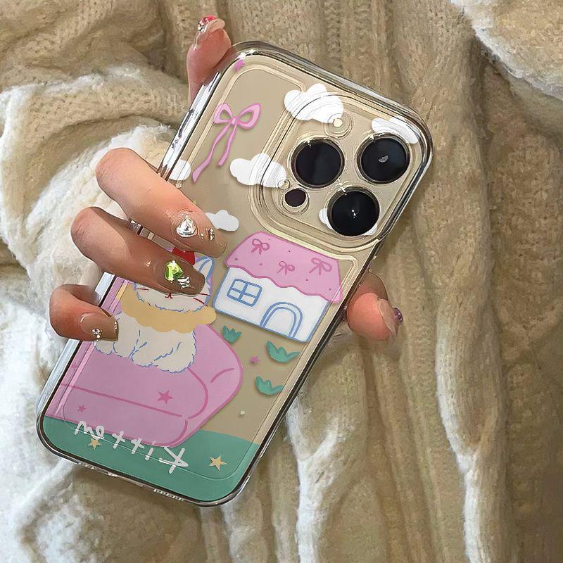 Starorůžový pohovkový kryt na telefon pro Apple 13-16 Pro Max, Průhledný vesmírný design