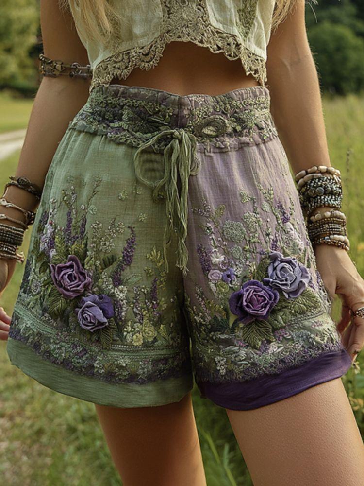 2025 European & American Retro Floral Print Casual Women s Shorts 5XL